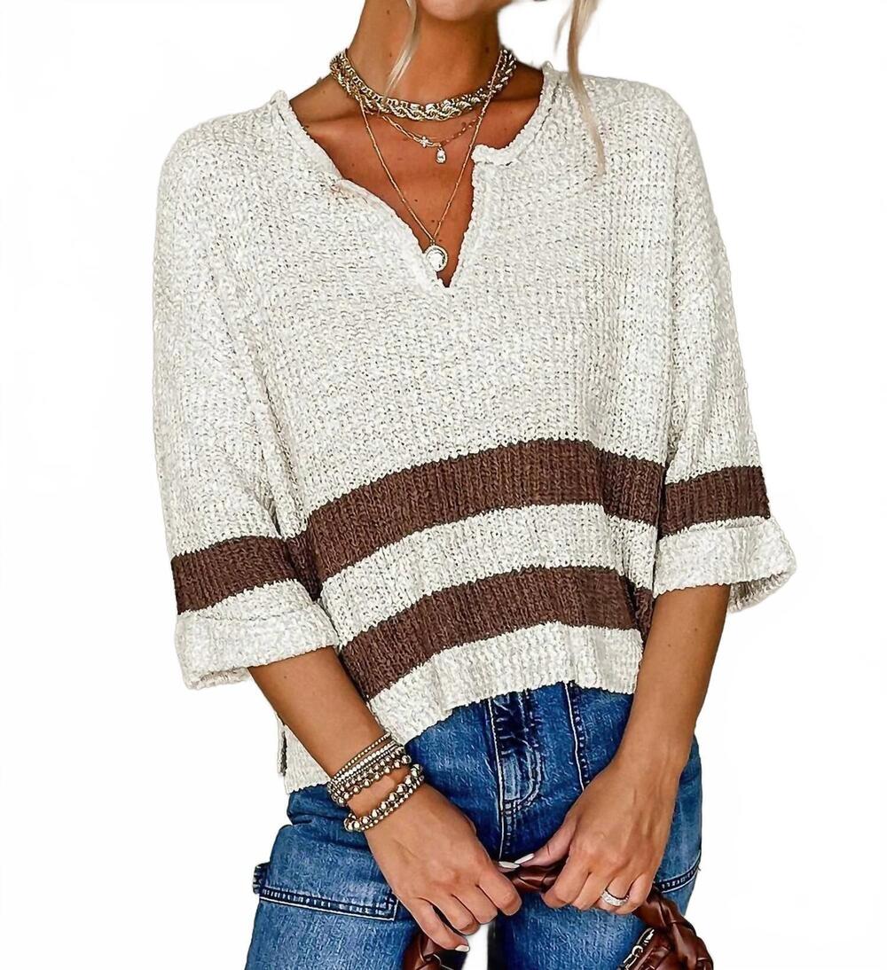 NEW SHEWIN cozy striped knit sweater in brown stripe